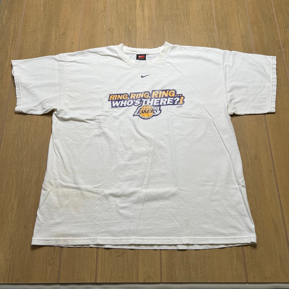 Nike T-Shirt Mens XL White Lakers Ring Ring Ring Vintage Y2K NBA Basketball Tee